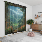 Mountain Blackout Curtains for Girls Boys Teens Home Decor, Spring Sky View Nature Forest Flower Grommet Thermal Insulated Drapes Darkening Window Curtain for Bedroom Living Room, 42 x 45 Inch