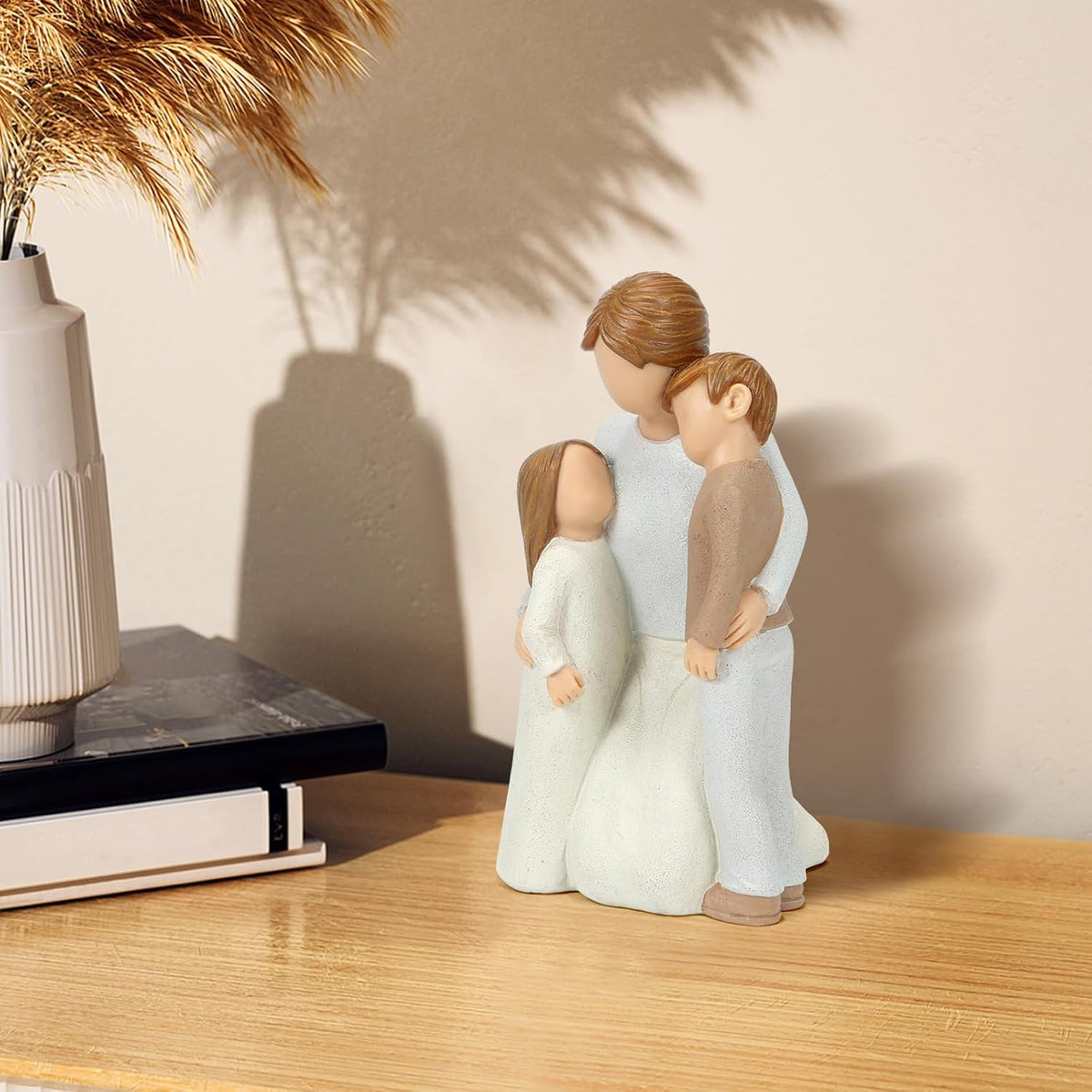 Mom and 2 Kids Figurines, Mother Cuddle Kids Statues, Sculpted Hand-Painted Figures Love My Mom Gift for Mother’s Day Anniversary Birthday Christmas