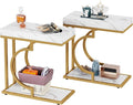 Tribesigns Narrow Side Table White Gold C Shaped End Table Modern Small Bedside Tables for Couch, Sofa Chairside Tables with Metal Frame for Living Room (2, White+Gold)