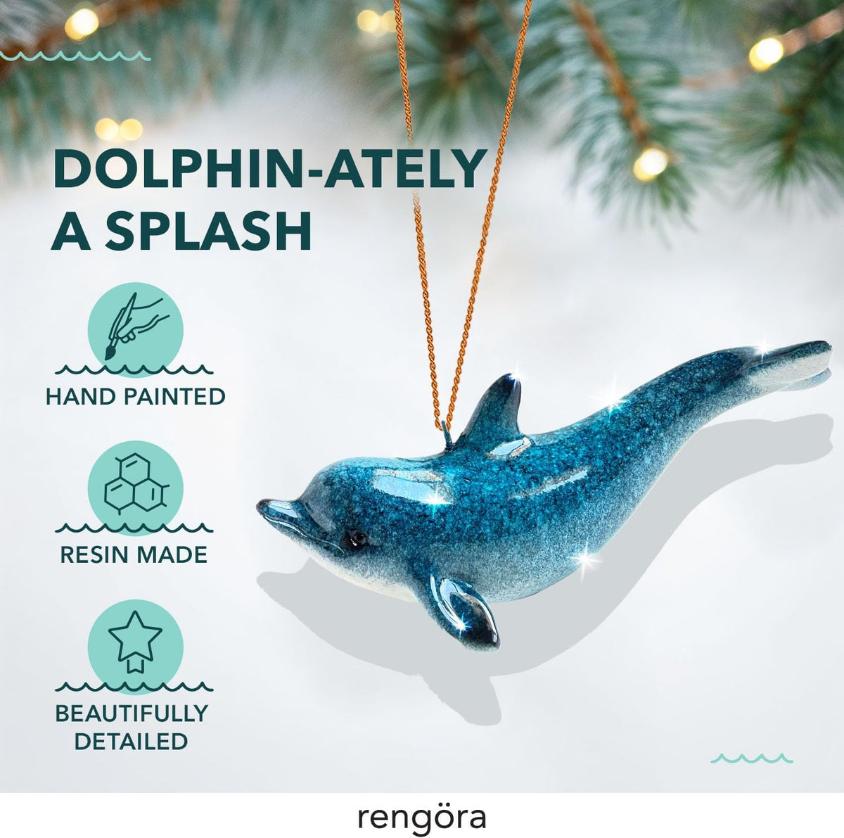 Hand-Painted Beach Christmas Ornament – Coastal Tree Decoration for Ocean Lovers – Unique Nautical Ornament for Christmas Tree or Stocking Stuffer Gift (Solo Dolphin)