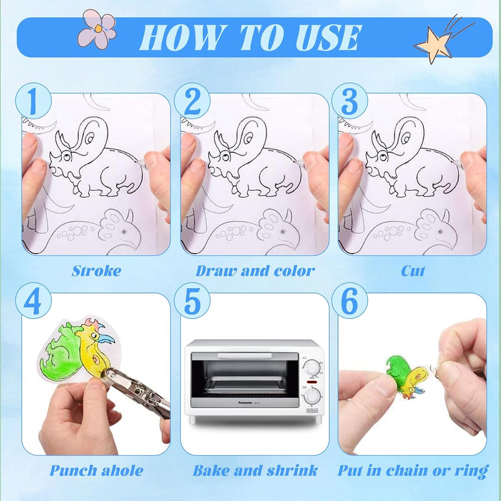 Natonhi 239Pcs Heat Shrink Plastic Sheets Keychain Kit, Including 40 Shrinky Art Paper,6 Traceable Picture, Hole Punch, Pencils, Keychains Accessories for Kids Shrinky Dinks Creative Craft Marking