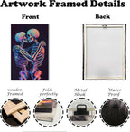 Skeleton Wall Art Kissing Skull Art Poster Skeleton Lover Picture Print On Canvas Abstract Horrible Theme Painting Framed Artwork Living Room Decor(Artwork-3,16"x24")