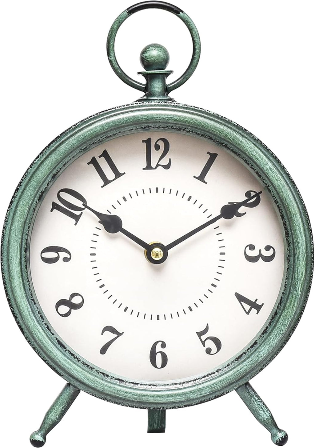 Vintage Rustic Green Table Clock on Stand, Decorative Desk and Shelf Clock，Decorative Battery Operated Table Top Clock for Living Room，Silent Non-Ticking