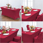 CWK 8FT Waterproof Stretch Spandex Table Cover for Rectangular Tables - Elastic Fitted Tablecloth for Folding Tables,Wrinkle Resistant Table Cloth for Parties, Weddings, Banquets & Events(Apple Red)