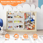Kids Toy Storage Organizer with 6 Removable Plastic Bins Toddler Montessori Bookshelf with Stuffed Animal Net Holder Baby Bookcase Plush Organizer for Playroom,Bedroom,Kids Room,Classroom