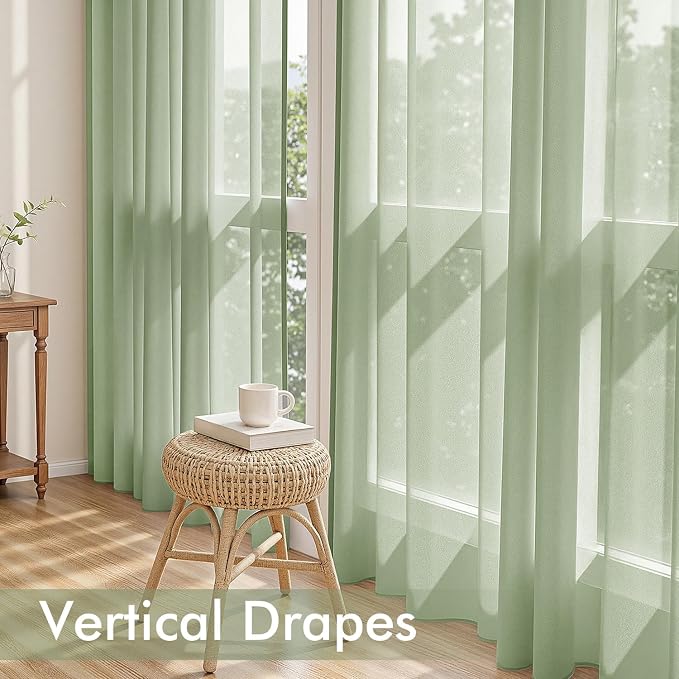 MIULEE Sage Green Sheer Curtains 84 Inches Long 4 Panels 54 x 84 Inches | Light - Image 5