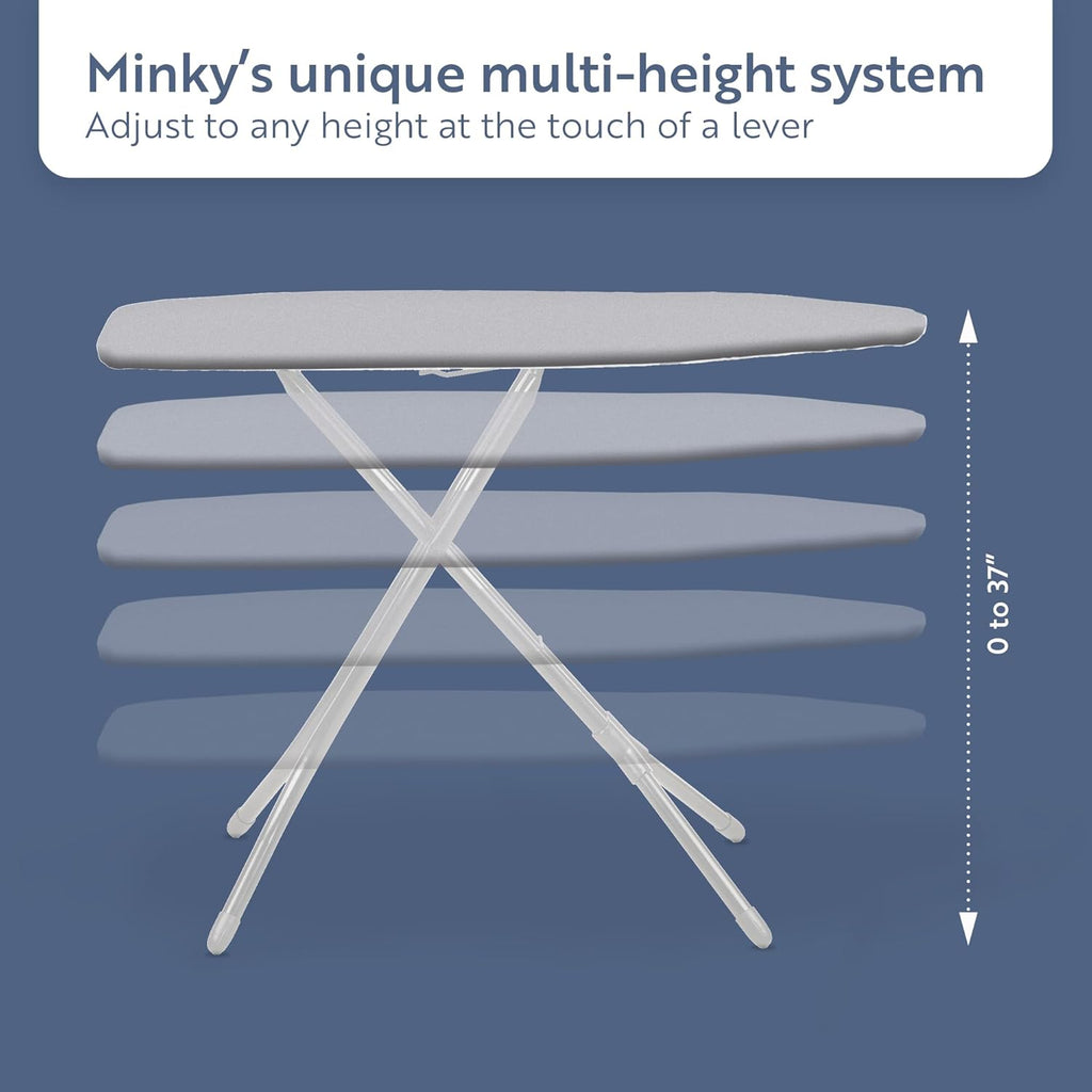 Classic 4-Leg Ironing Board with Iron Rest - Freestanding Full Size Iron Board for Clothes Pressing and Steaming with 43" x 14" Surface - Blue Arrows