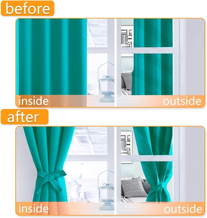 Blackout Curtains for Bedroom, Peacock Teal, 38 x 54 Inch, 2 Panels | Light - Image 4