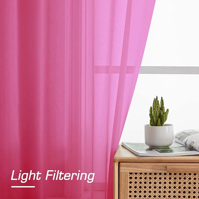 Hot Pink Sheer Curtains for Bedroom Living Room 72 Inches Long 2 Panels Set - Image 4