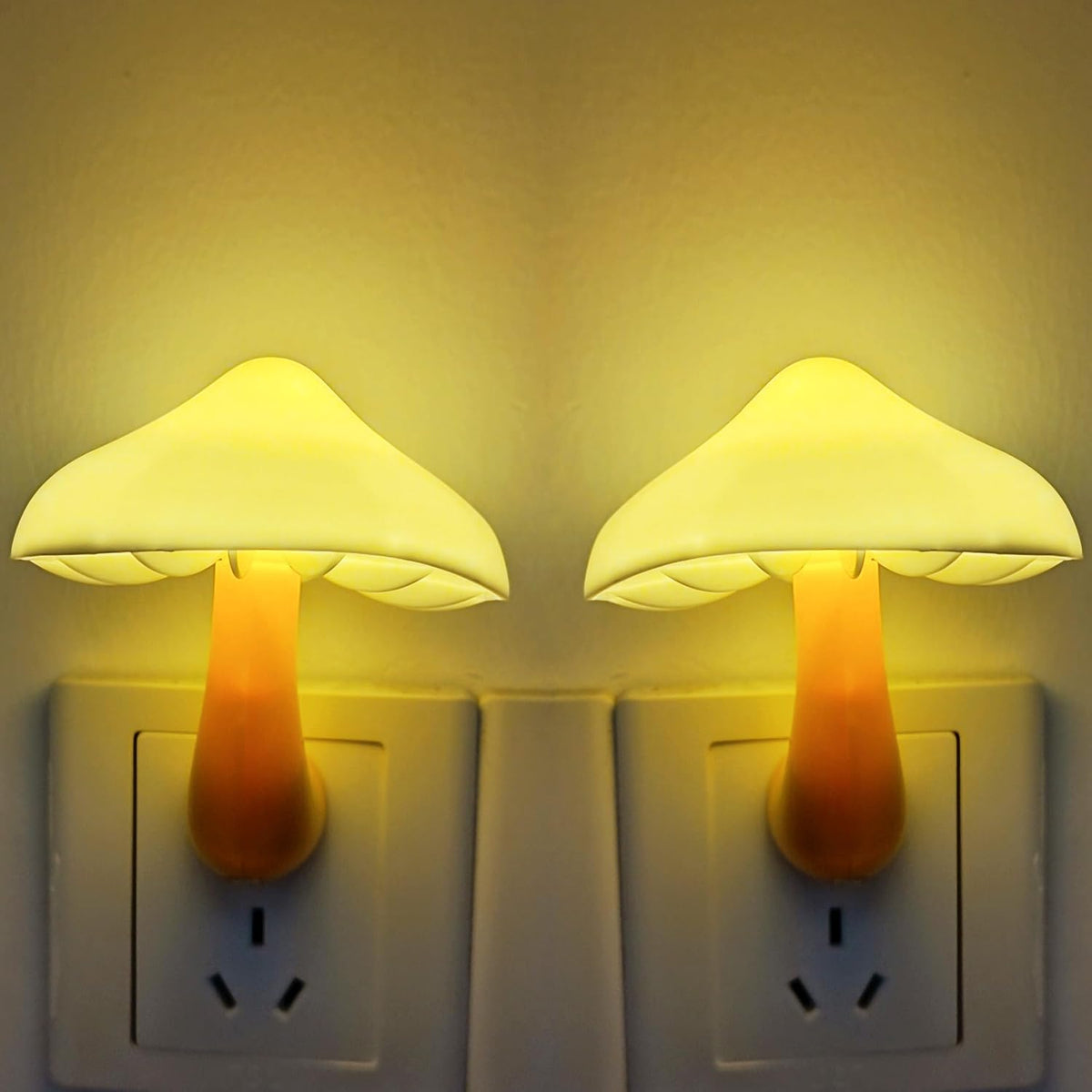 AUSAYE 2 Pack Sensor LED Night Light Plug in NightLight Energy Saving Wall Lamp Mushroom Night Lights for Bedroom, Bathroom,Toilet,Hallway,Kitchen,Kids,Adults Warm White