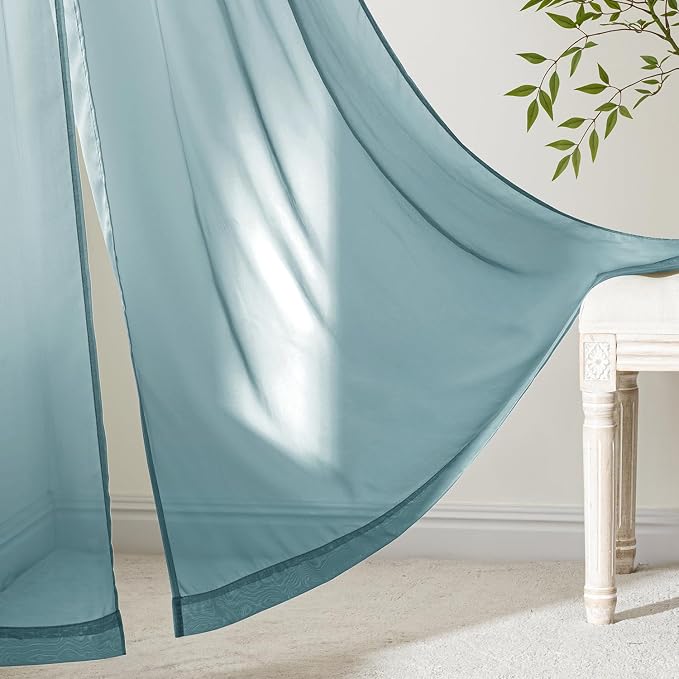 MIULEE Dusty Blue Sheer Curtains 63 Inches Long 4 Panels 42 x 63 Inches | Light - Image 6