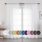 White Sheer Curtains 72 Inches Long 2 Panels, Transparent Voile Sheer White by OWENIE
