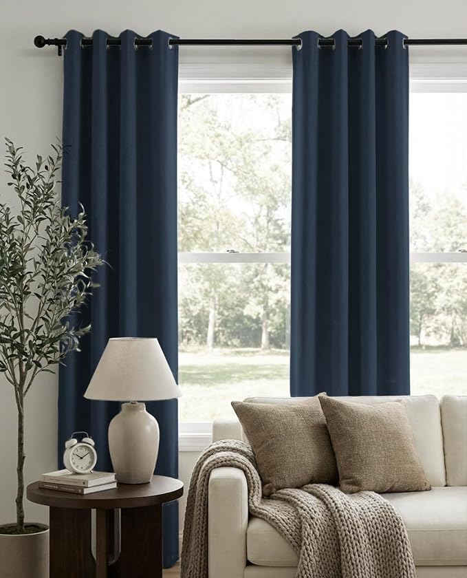 100% Blackout Linen Textured Curtains 72 Inch Long, Light Blocking, Thermal - Image 2