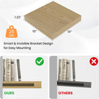 Square Floating Shelves for Wall, 10" W x 10" D x 1.2" H, Small Wooden Wall Mounted Display Shelves with Invisible Brackets for Living Room, Bedroom, Bathroom, Kitchen Decor, Set of 4, Oak