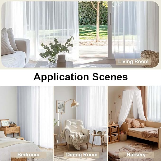 White Sheer Curtains 96 Inches Long, Elegant Sheer Curtains - Image 6