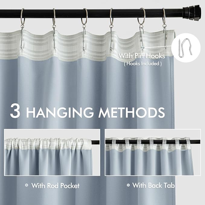 MIULEE Light Blue Back Tab Blackout Curtains 52x108 Inch Long 2 Panels Set | - Image 3