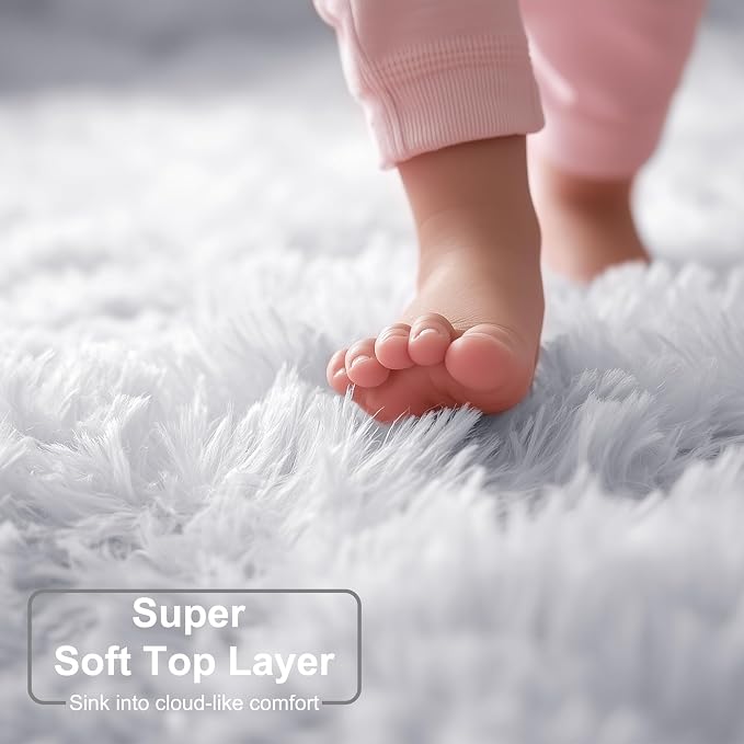 Amdrebio White Fuzzy Furry Area Rug 5x7 - Image 2