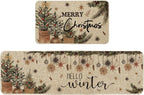 Artoid Mode Holly Ornament Merry Christmas Kitchen Mats Set of 2, Winter Home Decor Low-Profile Kitchen Rugs for Floor - 17x29 and 17x59 Inch