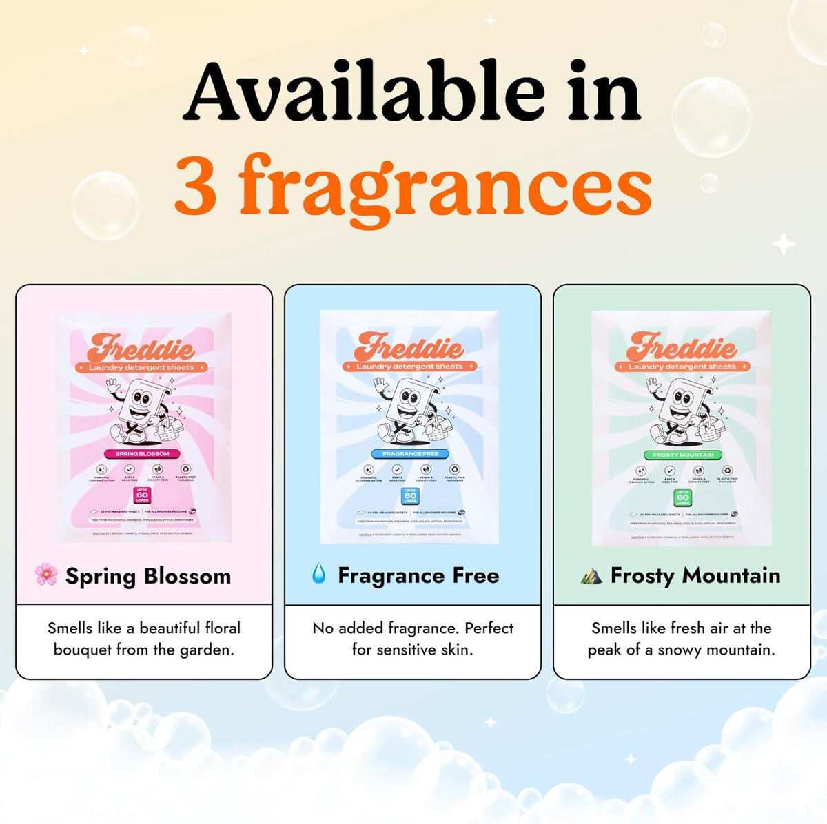 Freddie Laundry Detergent Sheets - Recyclable Packaging - No Mess Strips - 60 Loads - Crisp Frosty Mountain Scent