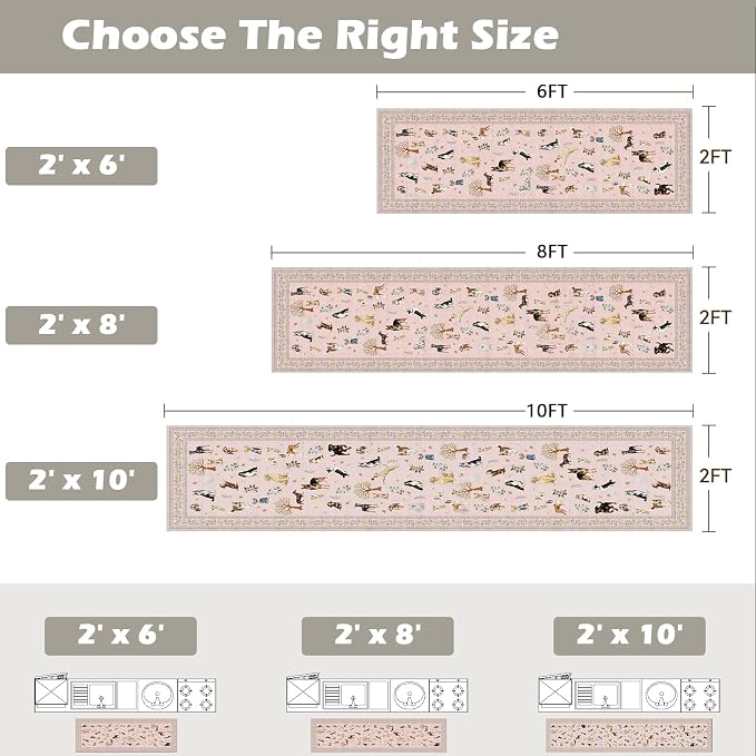 Pink Hallway Runner Rug 2x5 for Bedroom Kitchen | Ultra-Thin; Boho Style; Low - Image 2