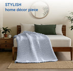 YnM Cooling Chunky Throw Blanket, Medium-Weight, Hand Knitted, Skin Friendly, Ventilated and Breathable, Machine Washable, Home Décor Piece for Couch, Sofa and Bed (Azure Blue, 60x80 Inch)