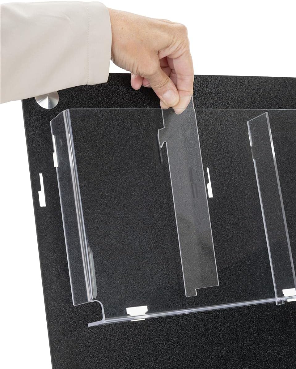 Displays2go Wall Pamphlet Display, Acrylic, 12/24 Adjustable Slots, Aluminum Standoffs - Black (2RP12BLK)