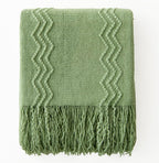 MIULEE Sage Green Knitted Throw Blanket for Couch Textured Spring Knit Blanket with Tassels Cozy Woven Boho Bed Blanket for Sofa Bed Chair Acrylic Wave Pattern 50"x60"