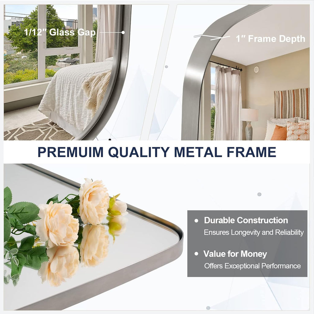 ANDY STAR Brushed Nickel Mirror, 24x32’’ Oval Mirror for Bathroom, Brushed Nickel Oblong Bathroom Mirror for Over Sink, Modern Anti Rust Silver Vanity Mirror
