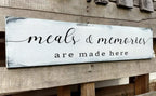 Farmhouse Kitchen Wall Decor,Meals and Memories are Made Here Sign, Rustic Wood Kitchen Signs Dinning Room Wall Decor (Meal) 6x18 Inch