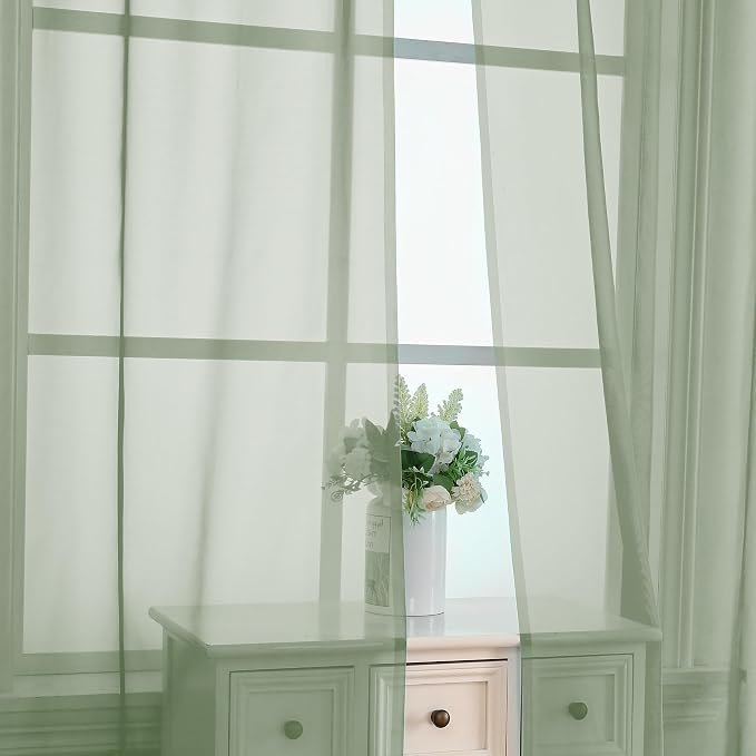 2 Panels Sheer Sage Green Curtains 72 Inches Length Window Treatment - Image 4