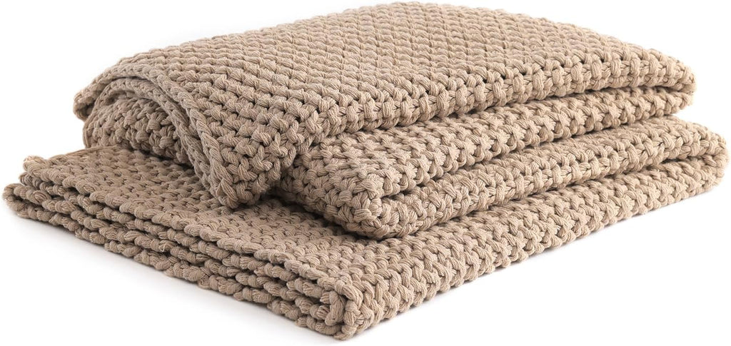 YnM Chunky Cotton Knit Throw Blanket, Cable Knit Throws for Bed Couch Sofa, Comfy & Relaxing, Decorative Piece for Farmhouse Modern Boho Rustic Scandinavian Chic Vibe, Beige 50x60 Inches