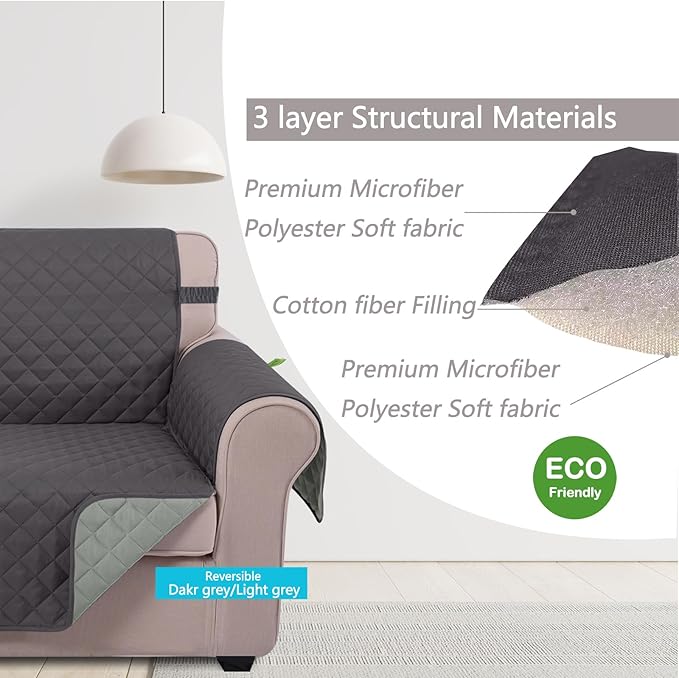U-NICE HOME Large Sofa Cover Reversible Couch Cover, Dark Grey/Light Grey | - Image 4