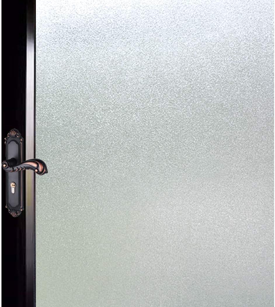 DUOFIRE Window Privacy Film Natural Frosted Glass Window Film Static Cling No Glue Anti-UV Window Cling Privacy Film Non Adhesive for Office Meeting Room Bathroom Living Room 17.4in. x 78.7in. S001