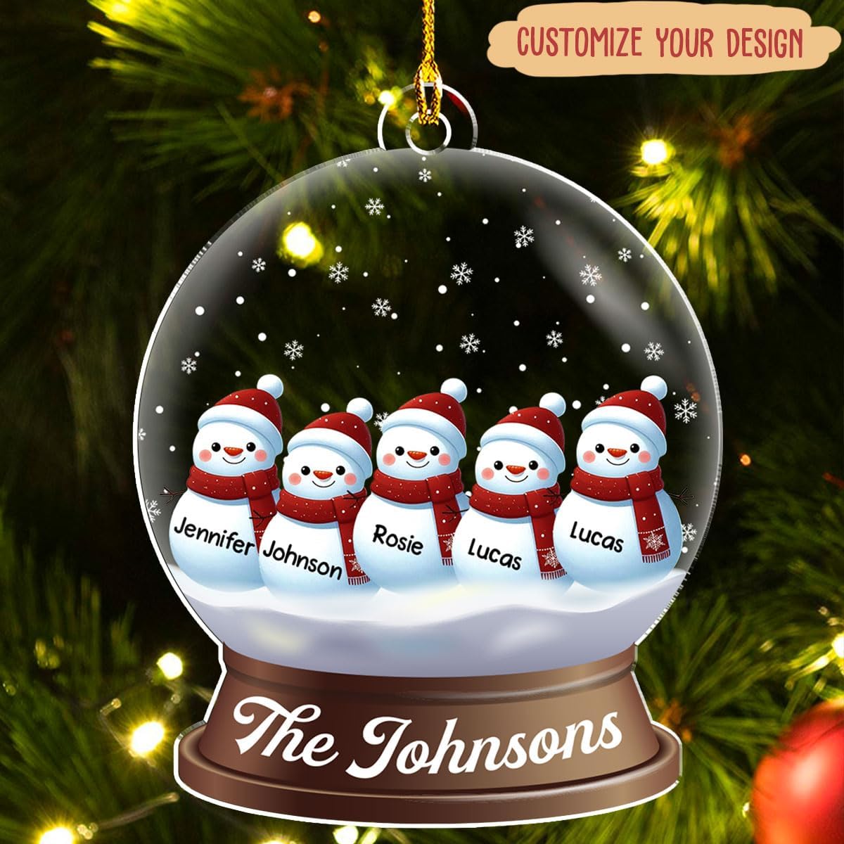 Personalized Family Christmas Acrylic Ornament 2024 - Custom Name Snowman Family Members up to 10 People, Snow Globe Ornament Gifts for Family Tree Decoration (A03, 6 Names)