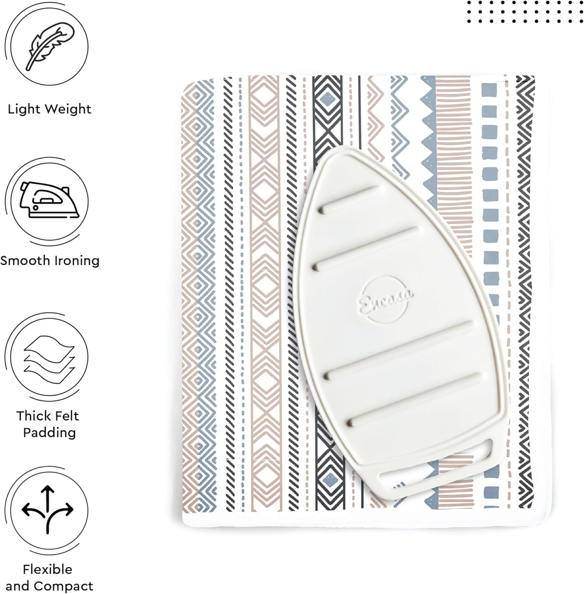 Encasa XO Ironing Mat/Pad (Large 48"x28") with 3mm Padding & Silicone Iron Rest for Steam Pressing on Tabletop or Bed - Heat Resistant, Portable, Quilting & Travel Blanket - Aztec
