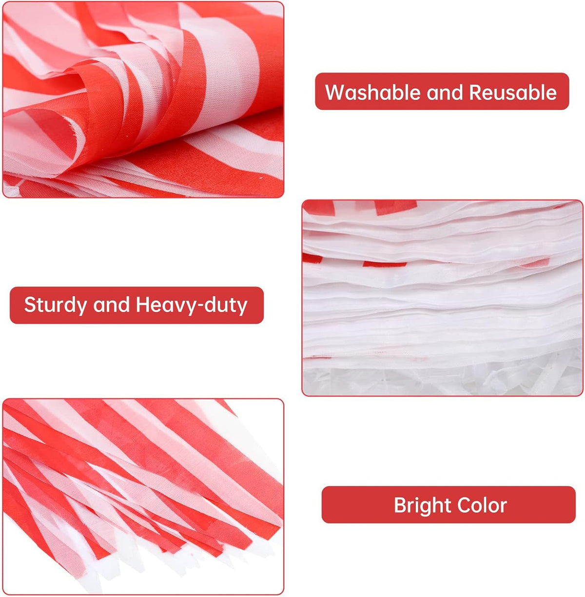 RUBFAC 170ft 120pcs Red and White Striped Pennant Banner, Carnival Circus Decorations Supplies, String Triangle Bunting Flags, Kids Birthday, New Year Eve Celebration Supplies