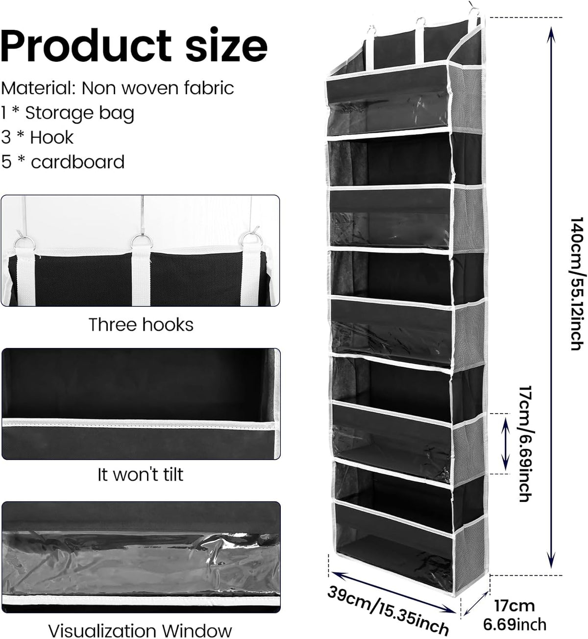 Over the Door Organizer with 5 Large Pockets and 10 Side Mesh Pockets Visible Closet Hanging Organizer Large Capacity Behind Door Storage Organizer for Home Office Bathroom Bedroom