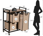 Laundry Basket Organizer - Hampers with 3 Compartments, Sliding Laundry Sorter Bags, Top Storage Shelf, Metal Frame