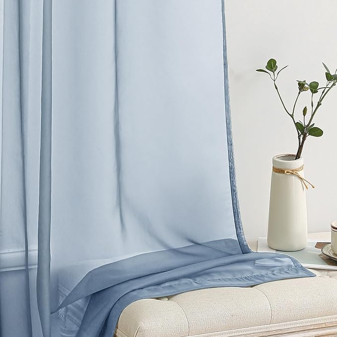 MIULEE Dusty Blue Sheer Curtains 54 X 90 Inches, 2 Panels | Solid Color - Image 4