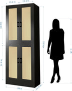 Black Rattan Kitchen Pantry, 71" Tall Storage Cabinet with Doors, Boho Hutch for Dining Room