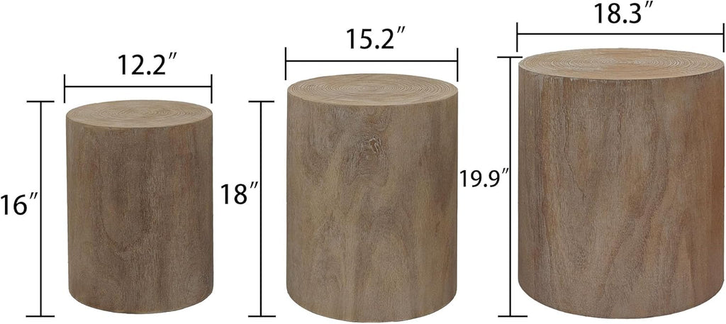Round Nesting Coffee Table Set of 3, Small Pedestal Stand, Modern Circle Coffee Tables, Wooden Accent Side Table End Footstools for Living Room Office Bedroom, Farmhouse, Rustic