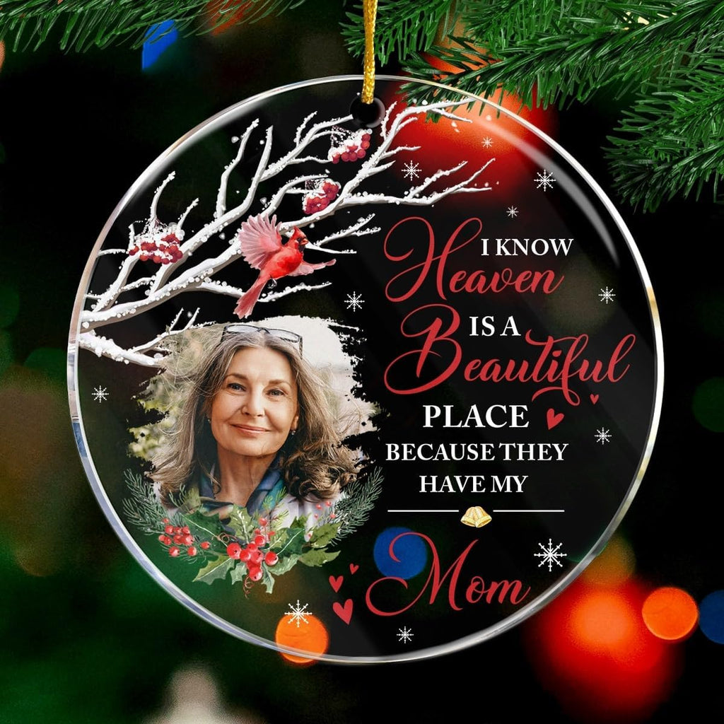 Pawfect House Custom Photo Acrylic Ornament, Personalized Christmas Memorial Sympathy Gifts for Family Members, Heaven is A Beautiful Place, Bereavement Gifts for Loss of Mother, Christmas Ornaments