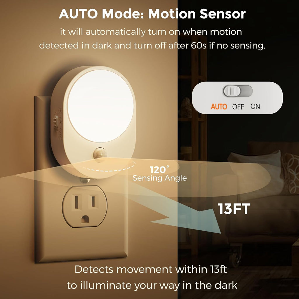 L LOHAS LED Motion Sensor Night Light,[2-PACK] Night Lights Plug into Wall,Motion Sensor and Dusk to Dawn Sensor,3000K Soft White,30/60/100lm Brightness Dimmable,Nightlight for Bathroom Hallway