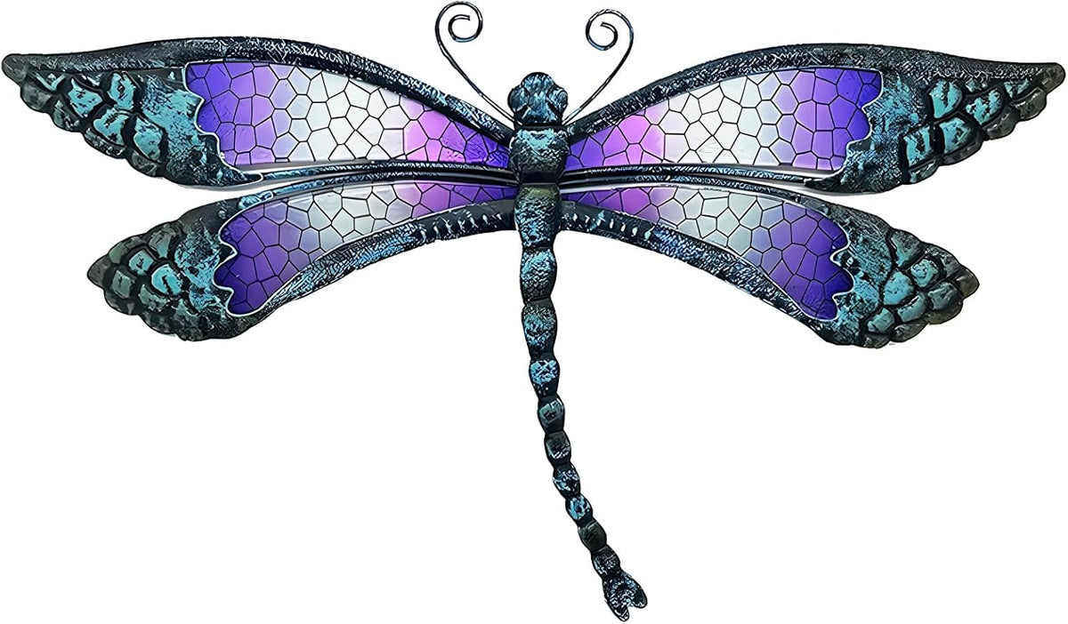 Metal Dragonfly Wall Decor, Handmade Mosaic Glass & Iron Art for Outdoor Garden, Patio, Fence, Vibrant Purple Wall Art Sculpture (15 Inch) - Bedroom, Living Room Decorative Ornaments