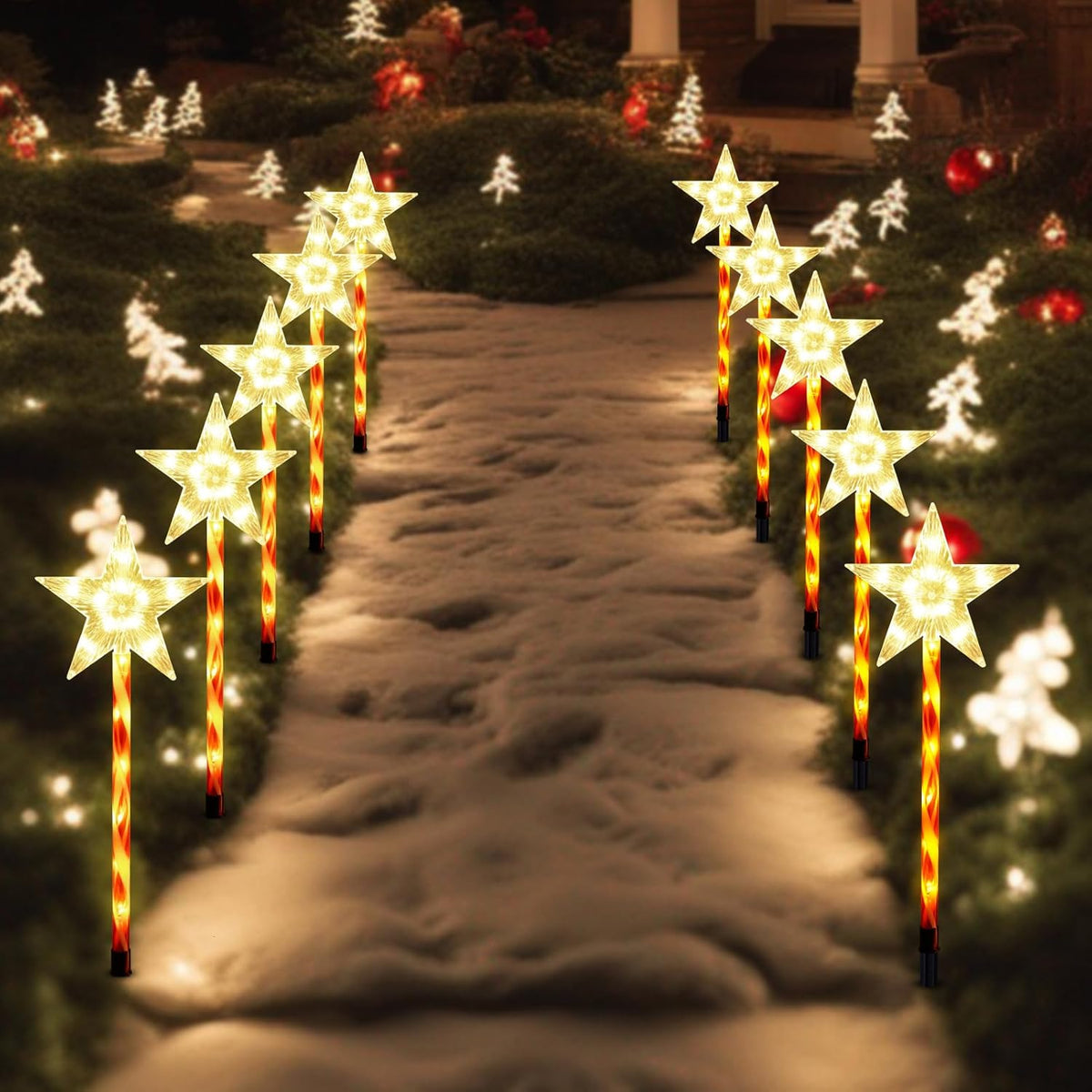 Christmas Solar Pathway Lights Outdoor Decorations, Modes Star Candy Lights Waterproof Led Garden Stake Light for Walkway Yard Lawn Porch Holiday Decor 5-Pack (Red Tube Star, 5 Pack)