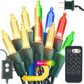 Brizled Color Changing Christmas Lights, 33ft 100 LED Connectable, 12 Modes Warm White & Multicolored Xmas Tree Lights with Remote, Dimmable for Indoor/Outdoor Decor