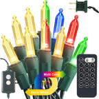 Brizled Color Changing Christmas Lights, 33ft 100 LED Connectable, 12 Modes Warm White & Multicolored Xmas Tree Lights with Remote, Dimmable for Indoor/Outdoor Decor