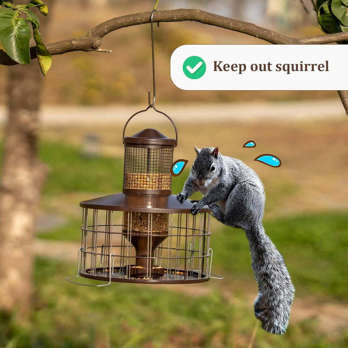 Upgraded Squirrel Proof Bird Feeders, 3Lbs Capacity Caged Bird Feeder, Innovative DIY Starling-Proof, Flexible Adjustment of Grille Size, Caged Seed Tube Feeders Outside Hanging(Copper)
