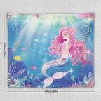 HZOHNAGO Mermaid Girls Tapestry Watercolor Mermaid Princess Pink Hair Pattern for Kids Room Decoration Printed Wall Tapestry Wall Hanging for Bedroom Living Room Dorm 60" W x 50" H