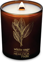 Hemlock Park Wood Wick Candle Handcrafted with Natural Coconut Wax and Essential Oils (Amber & Gold 7.2 oz, White Sage)